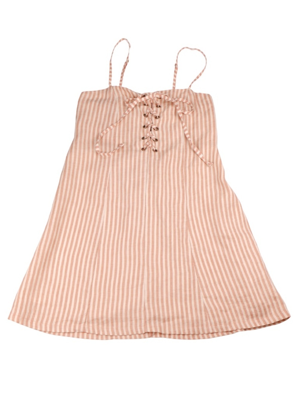 Faithfull The Brand Pink Stripe Linen Lace Up Dress Large NWT